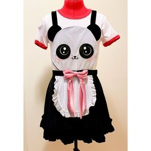 Dolls Kill Sugar Thrillz velvet Panda apron suspender skirt M kawaii lolita